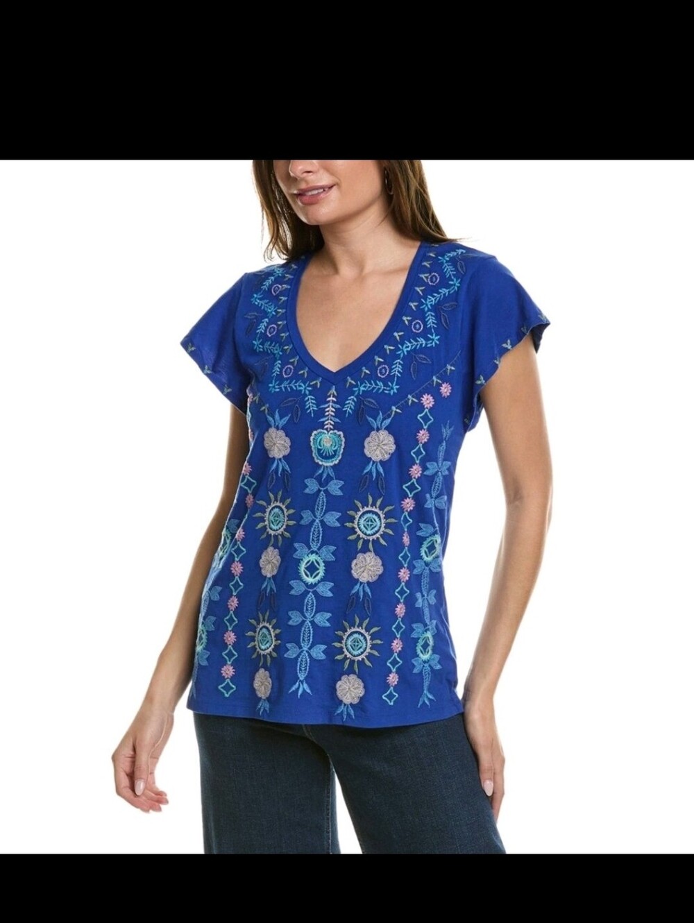 Johnny Was Royal Blue Embroidered Top Size Xl Mint Runs Large